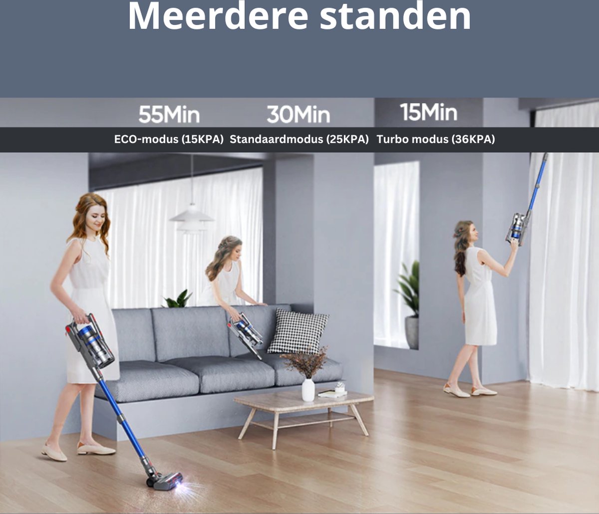 Steelstofzuiger - Steelstofzuiger Zonder Zak Op Accu - Kruimeldief Best Verkocht - Handstofzuiger Met Steel - 36 KPA - Blauw