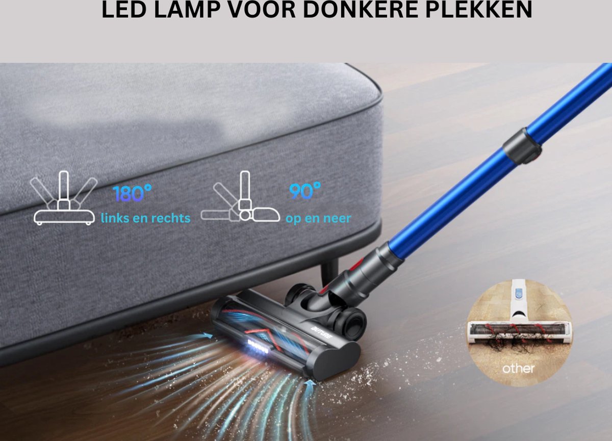 Steelstofzuiger - Steelstofzuiger Zonder Zak Op Accu - Kruimeldief Best Verkocht - Handstofzuiger Met Steel - 36 KPA - Blauw