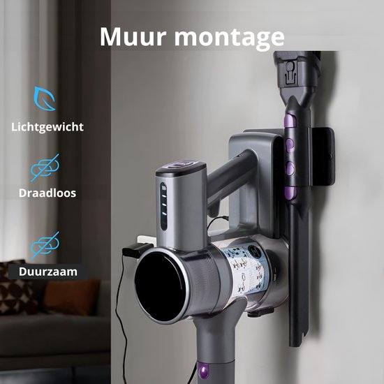 Steelstofzuiger Draadloos - Zonder Zak op Accu - 3 Verschillende Opzetstukken - Kruimelzuiger - 250W - 22Kpa