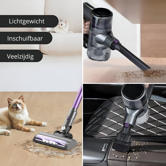 Steelstofzuiger Draadloos - Zonder Zak op Accu - 3 Verschillende Opzetstukken - Kruimelzuiger - 250W - 22Kpa