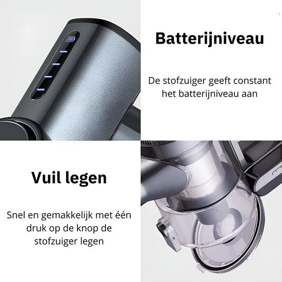 Steelstofzuiger Draadloos - Zonder Zak op Accu - 3 Verschillende Opzetstukken - Kruimelzuiger - 250W - 22Kpa