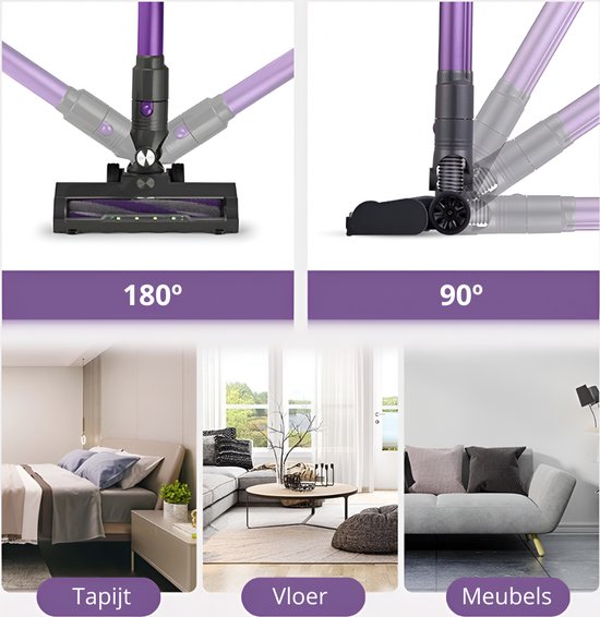 Steelstofzuiger Draadloos - Zonder Zak op Accu - 3 Verschillende Opzetstukken - Kruimelzuiger - 250W - 22Kpa