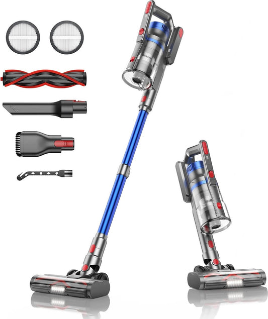 Steelstofzuiger - Steelstofzuiger Zonder Zak Op Accu - Kruimeldief Best Verkocht - Handstofzuiger Met Steel - 36 KPA - Blauw
