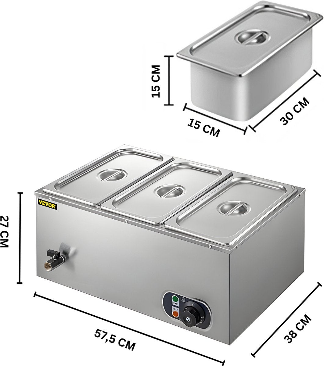 Buffetwarmer Electrisch - Chafing Dish - Warmhoudbakken - Warmhoudbakken 3 Voor Buffet - 3 Delig - 24 Liter
