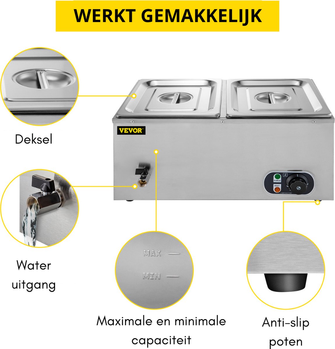 Buffetwarmer Electrisch - Chafing Dish - Warmhoudbakken - Warmhoudbakken 3 Voor Buffet - 3 Delig - 24 Liter