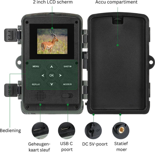 Wildcamera - Met Nachtzicht - Voor Buiten - Inclusief 32 GB kaart - Beginners en Professionals - 36 MP - 1080P