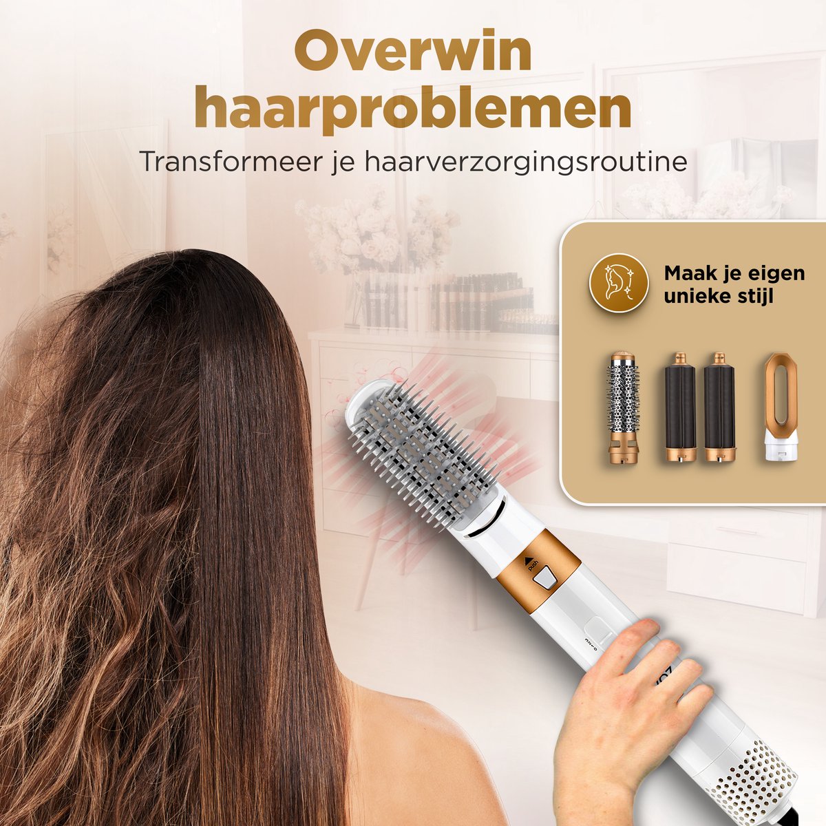 Novoz Krultang 5 in 1 - Multistyler - Airstyler - Multifunctioneel - Fohnborstel - Wit-Goud