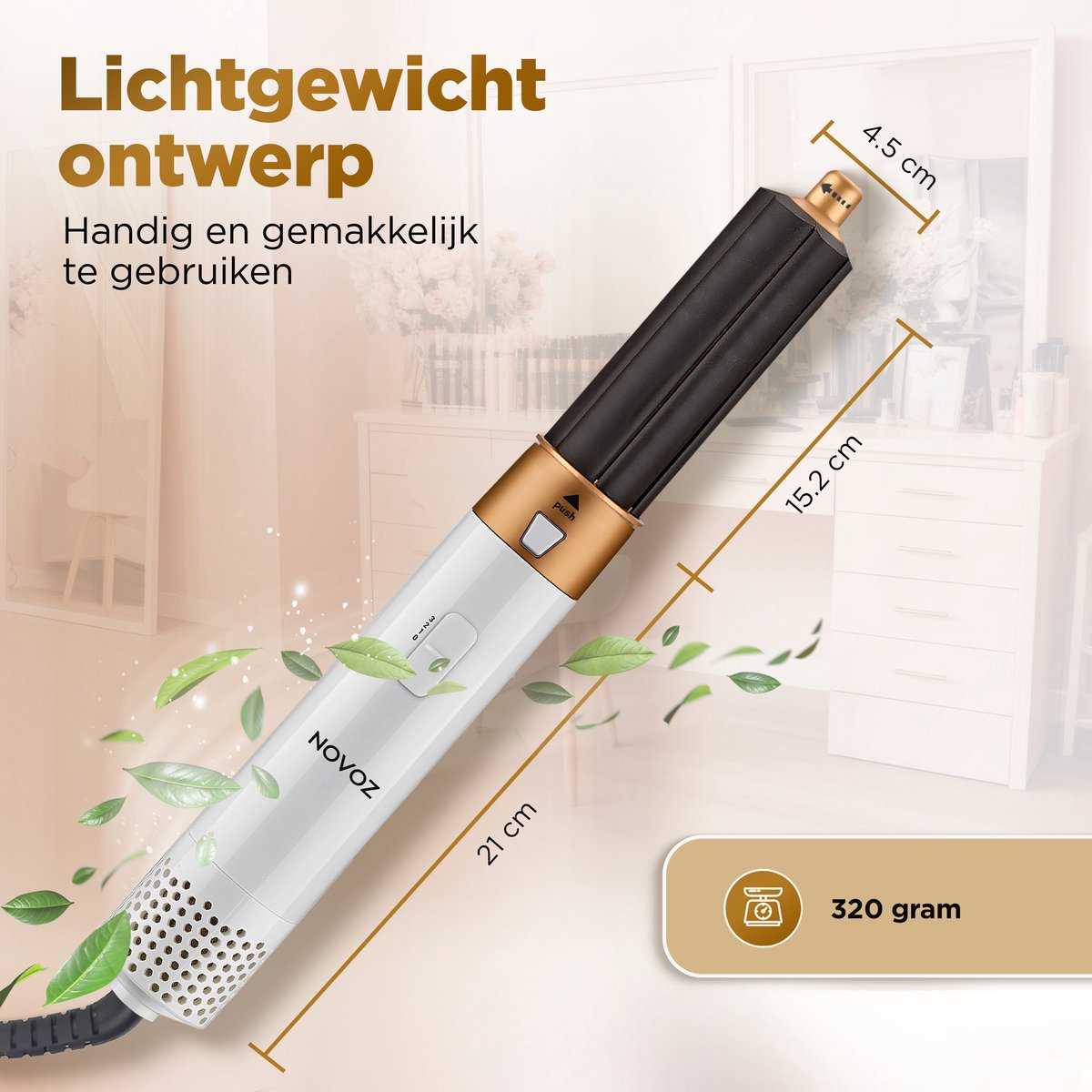Novoz Krultang 5 in 1 - Multistyler - Airstyler - Multifunctioneel - Fohnborstel - Wit-Goud