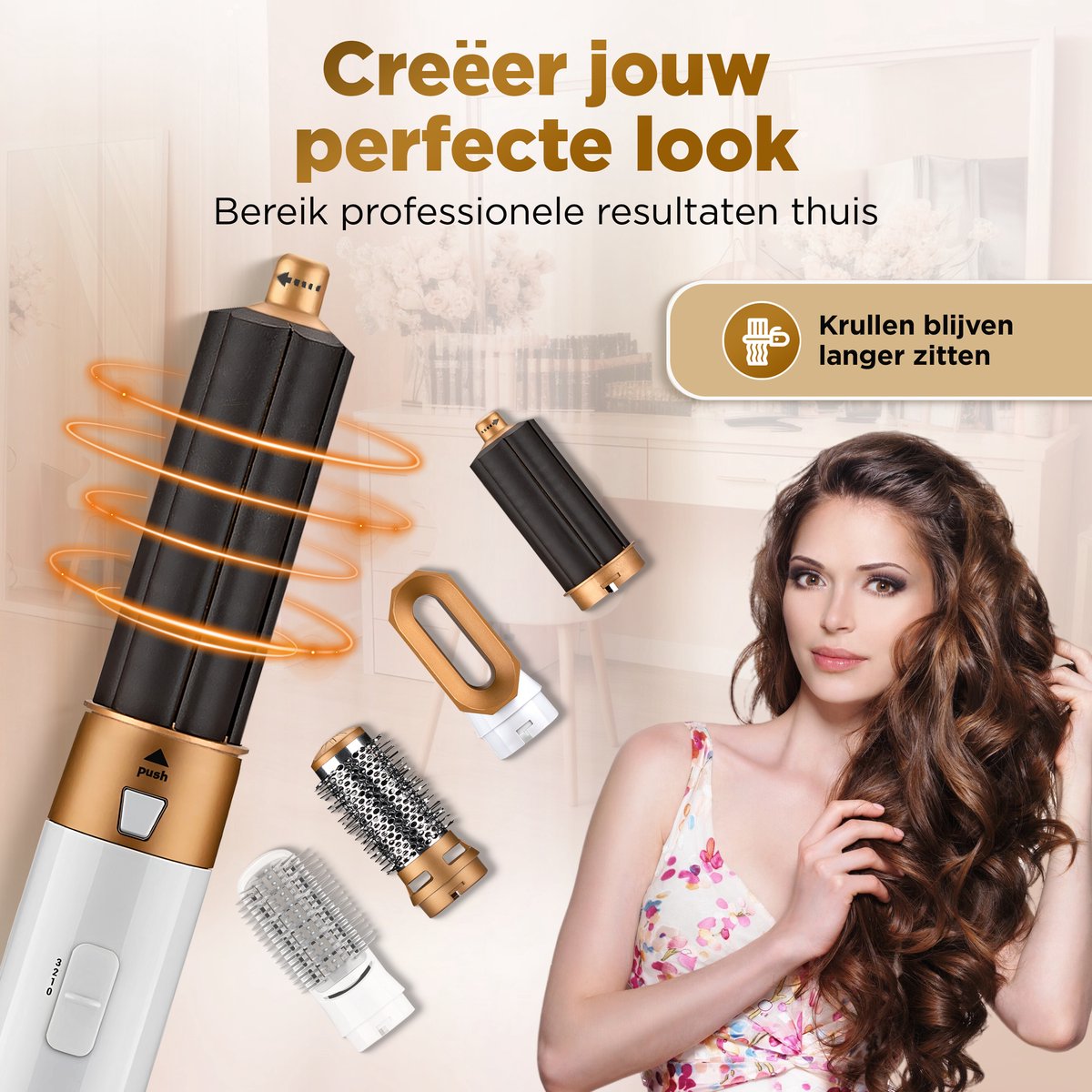 Novoz Krultang 5 in 1 - Multistyler - Airstyler - Multifunctioneel - Fohnborstel - Wit-Goud