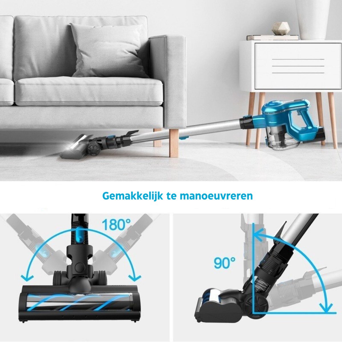 Steelstofzuiger Zonder Zak Op Accu - Kruimeldief Best Verkocht - Handstofzuiger Met Steel - 23 KPA - Paars
