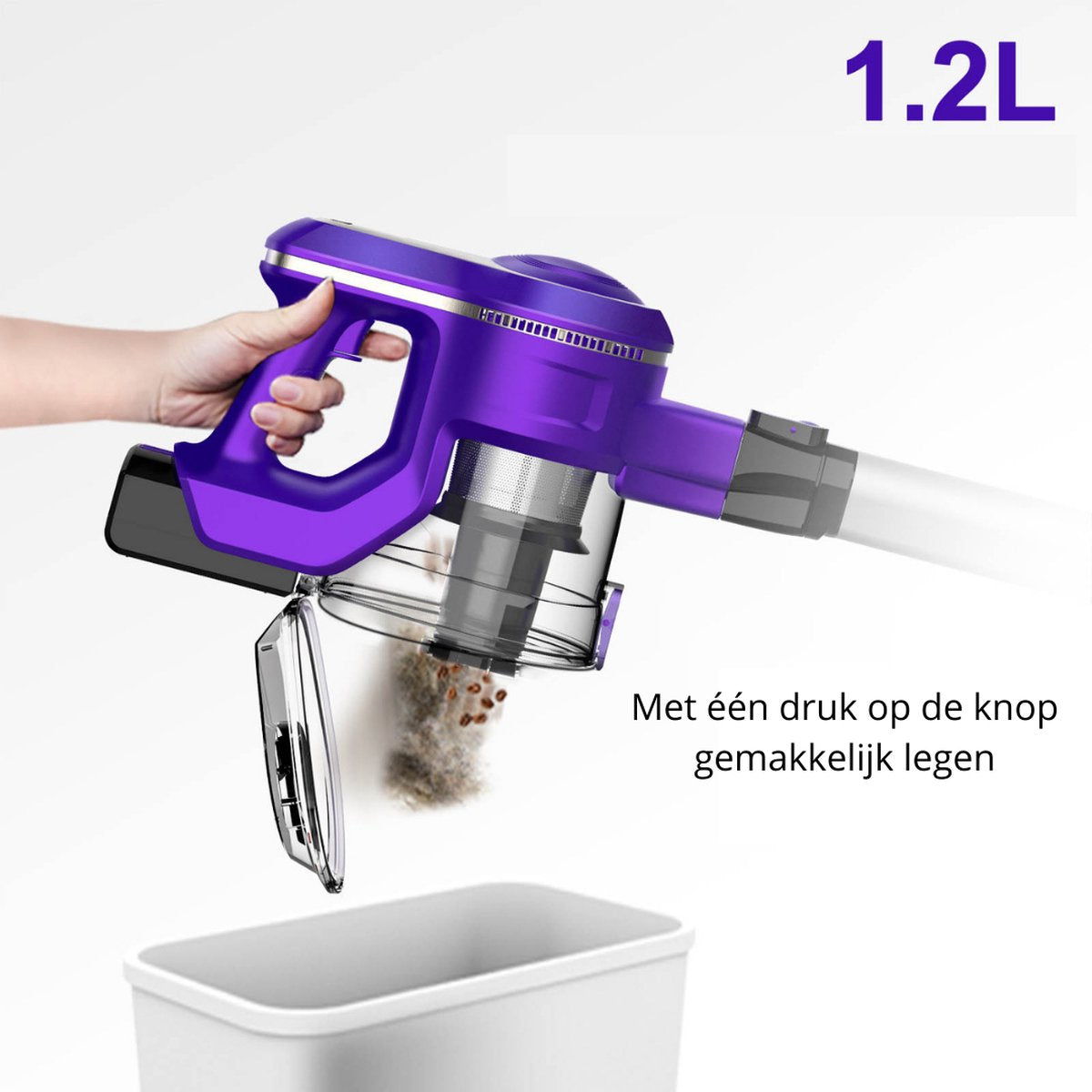 Steelstofzuiger Zonder Zak Op Accu - Kruimeldief Best Verkocht - Handstofzuiger Met Steel - 23 KPA - Paars