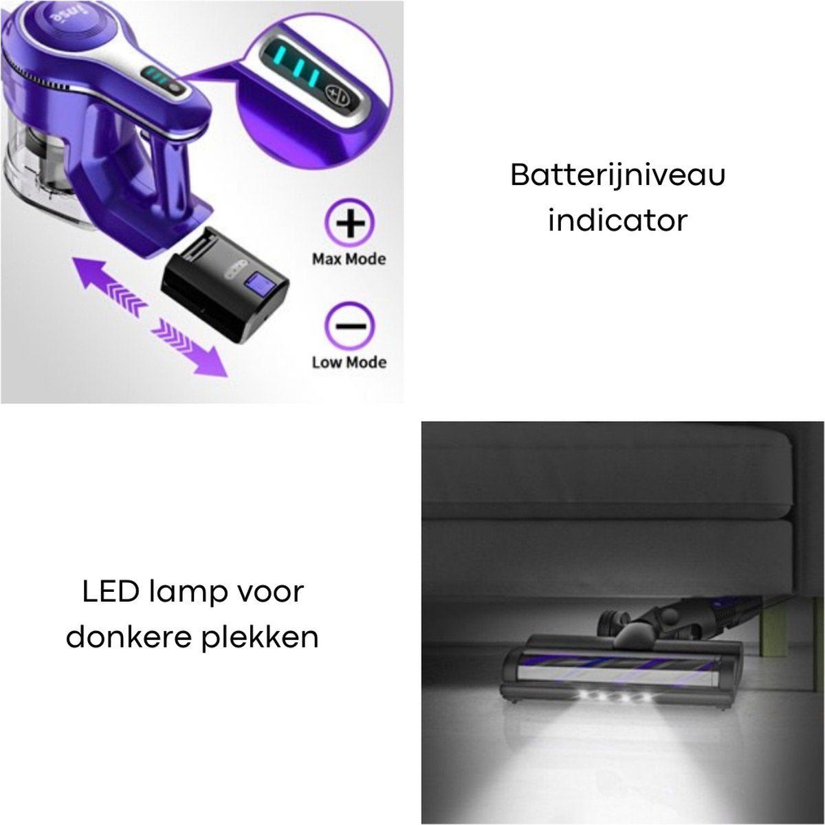 Steelstofzuiger Zonder Zak Op Accu - Kruimeldief Best Verkocht - Handstofzuiger Met Steel - 23 KPA - Paars