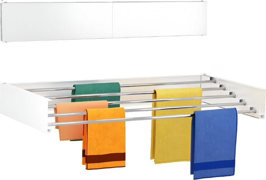 Novoz Wanddroogrek - Inklapbaar - Droogrek - Wasrek - 4 M drooglengte - 80 CM x 5 - Wit