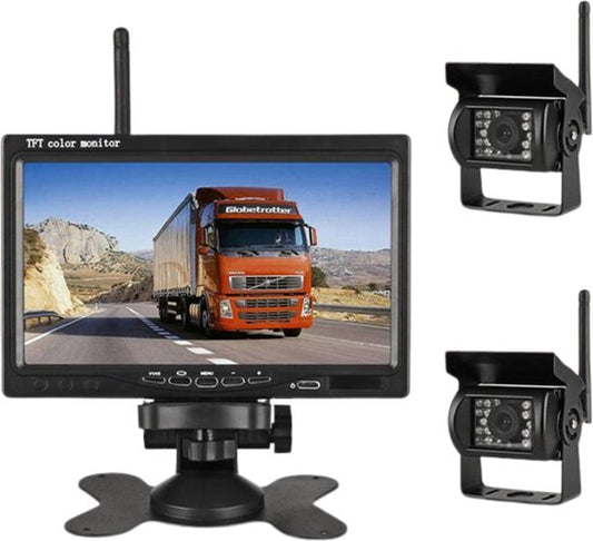 Achteruitrijcamera Draadloos - Parkeersensoren - Vrachtwagens - Bussen - Bestelwagens - 2 Camera's - 12/24V - Nachtzicht