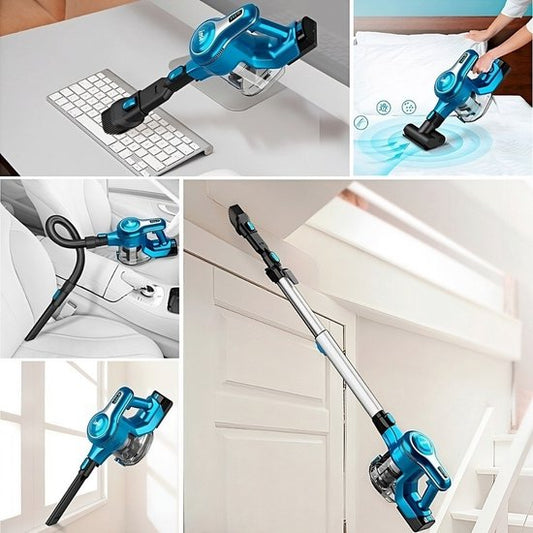 Steelstofzuiger Zonder Zak Op Accu - Kruimeldief Best Verkocht - Handstofzuiger Met Steel - 23 KPA - Blauw