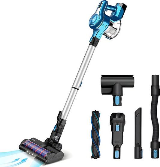 Steelstofzuiger Zonder Zak Op Accu - Kruimeldief Best Verkocht - Handstofzuiger Met Steel - 23 KPA - Blauw